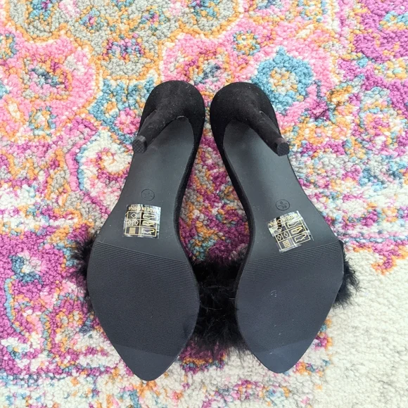 Black Feather Peep Toe Mules - Picture 5 of 5